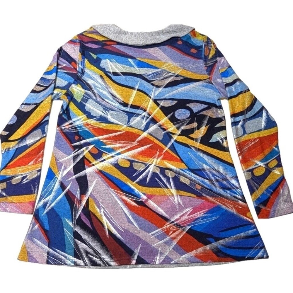 Tunic Sweater Envelope Neck‎ Geometric Print Colorful Whimsical Bright Sz Medium - Picture 3 of 7